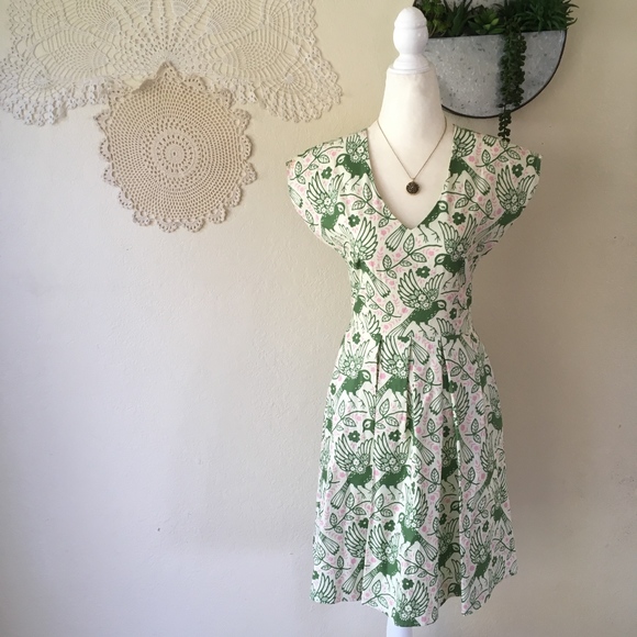 Modcloth Dresses & Skirts - Retrolicious floral bird pin up green pink dress